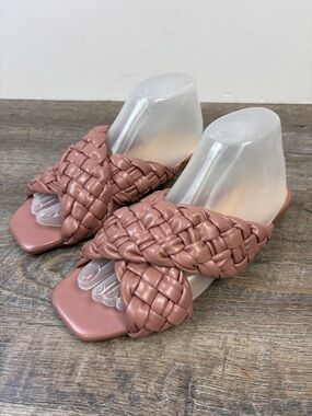 BAMBOO Woven Slide Sandals Dusty Rose Braided Square Toe Slides Size 7.5